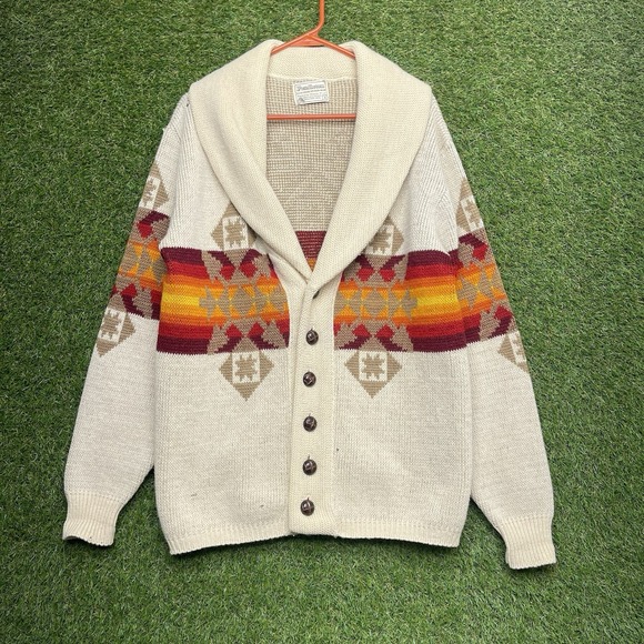 Pendleton Other - Vintage Pendleton Sweater Mens Small Aztec Cardigan 100% Virgin Wool Original